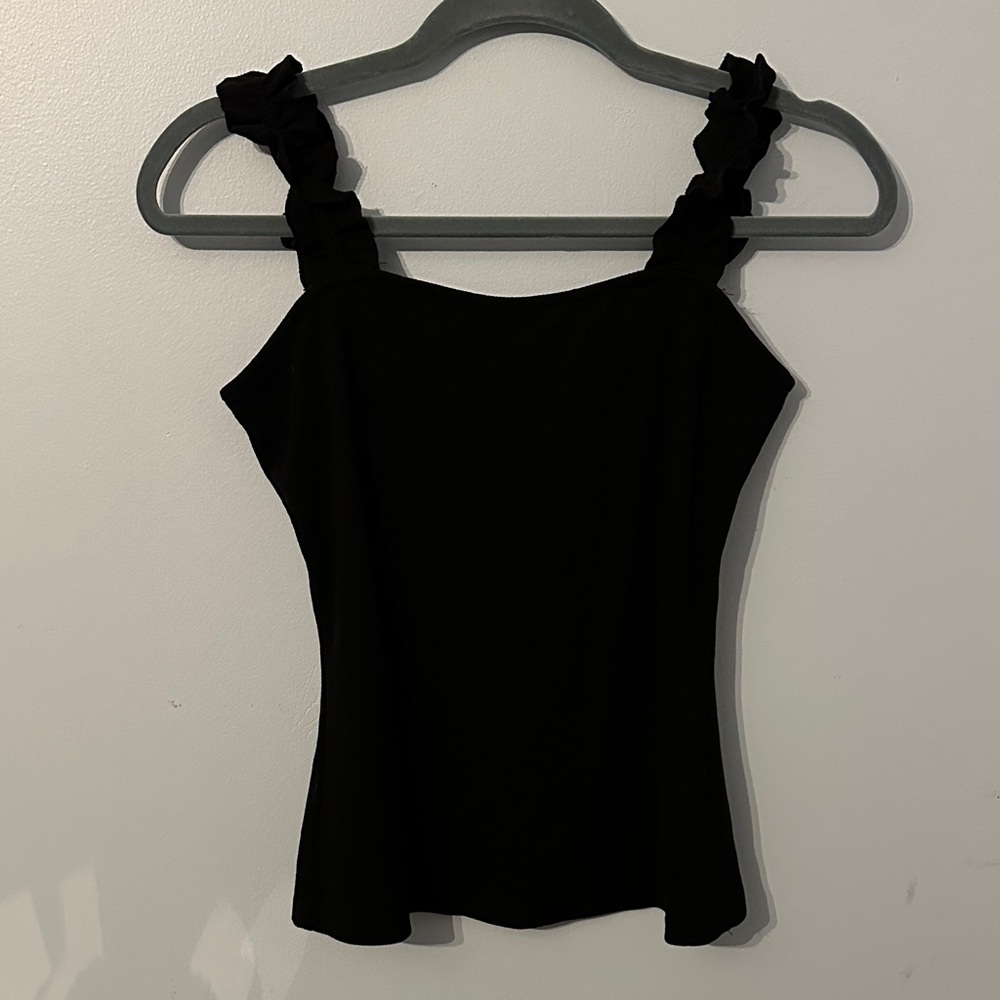 Elegant Black Ruffle Strap Top